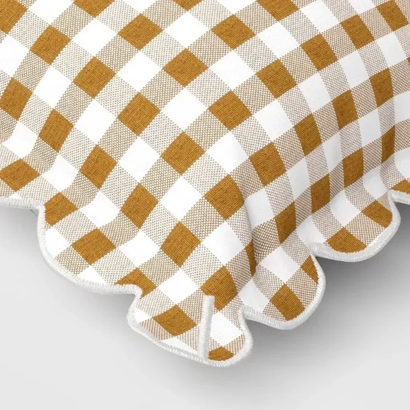 14x20 Gingham Scalloped Edge Outdoor Lumbar Pillow Brown -Threshold Studio McGee - Picture 4 of 4